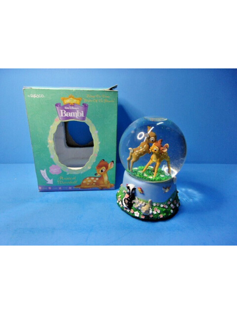 Disney Bambi & Feline Musical Snow Globe WALTZ of the FLOWERS Vintage Enesco IOB